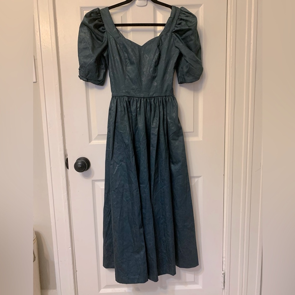 Vintage 80s Laura Ashley  cotton fancy dark green maxi dress size 6. Unworn.